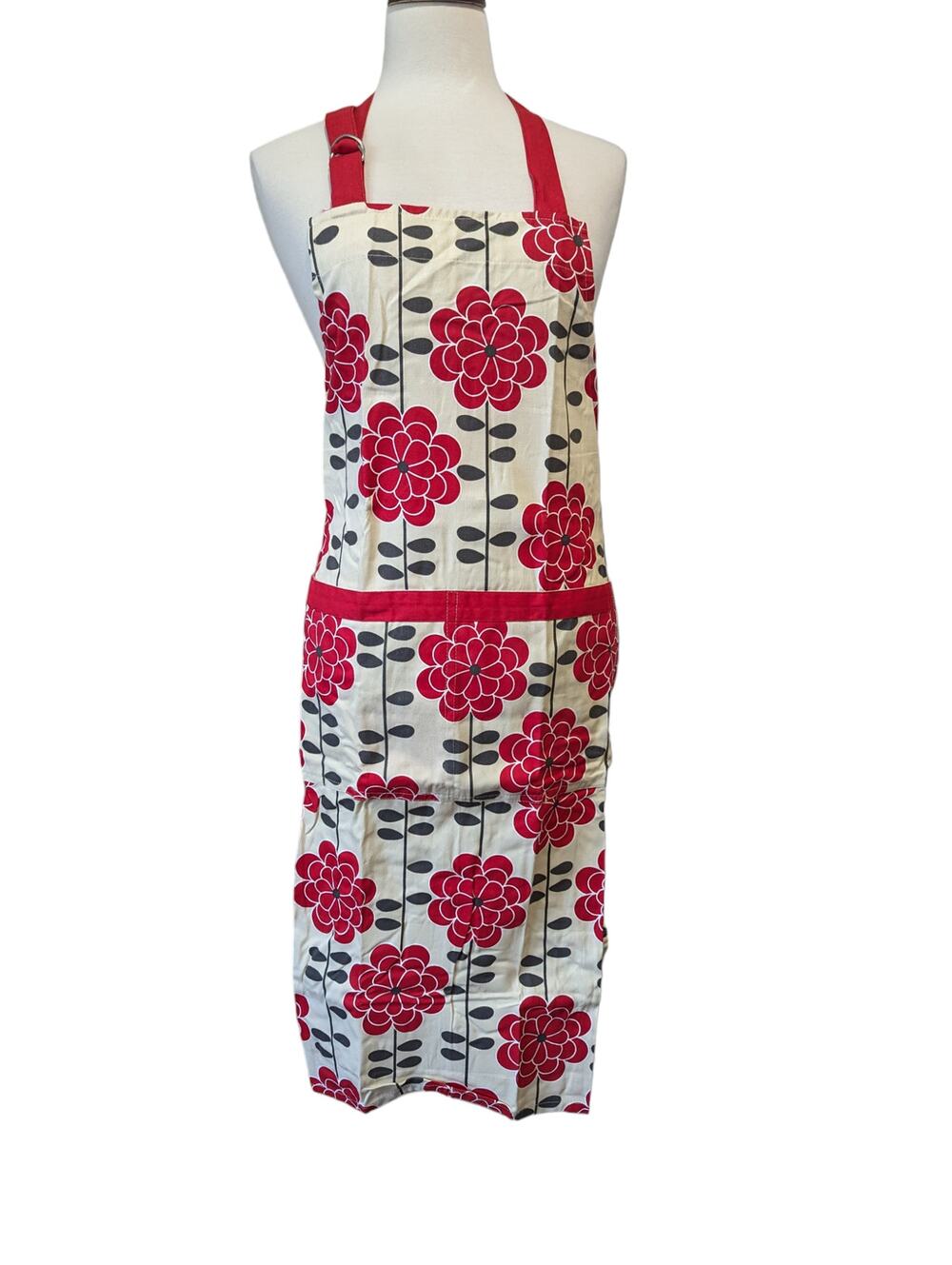 NWT Floral Apron With Large Chef Pockets Adjustable Neck Ring Extra Long Ties